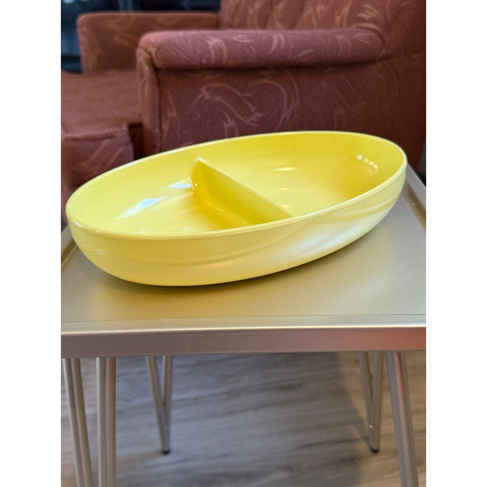 Vintage Watertown Lifetime Ware Yellow Melamine Divided Serving Bowl Oval Melmac